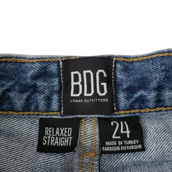 BDG Womens Jeans 24 Blue High Rise Relaxed Straight Button Fly Distressed Denim - Picture 6 of 10